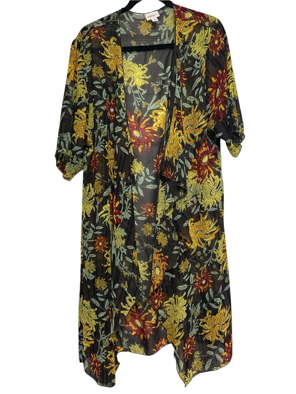 LuLaRoe Black Kimono with Yellow Floral Print Size Medium